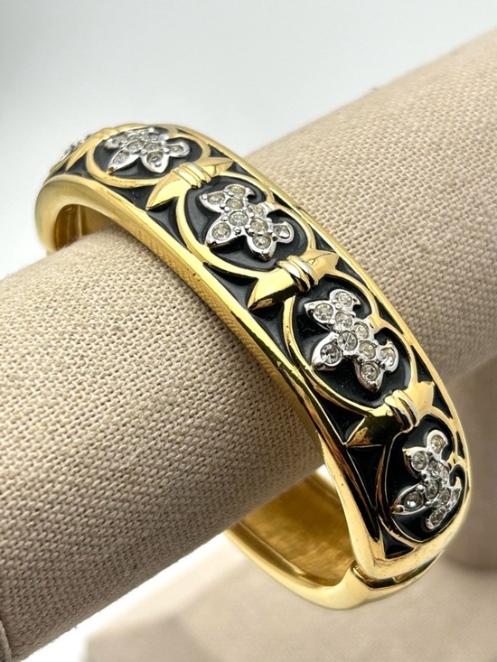 Swarovski Jewelry - Swarovski Crystal Black Fleur Di Lis Hinged Bangle Bracelet